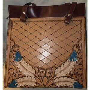 NEW SVK  - Tooled Leather Purse Shoulder Bag Feathers - NEW
